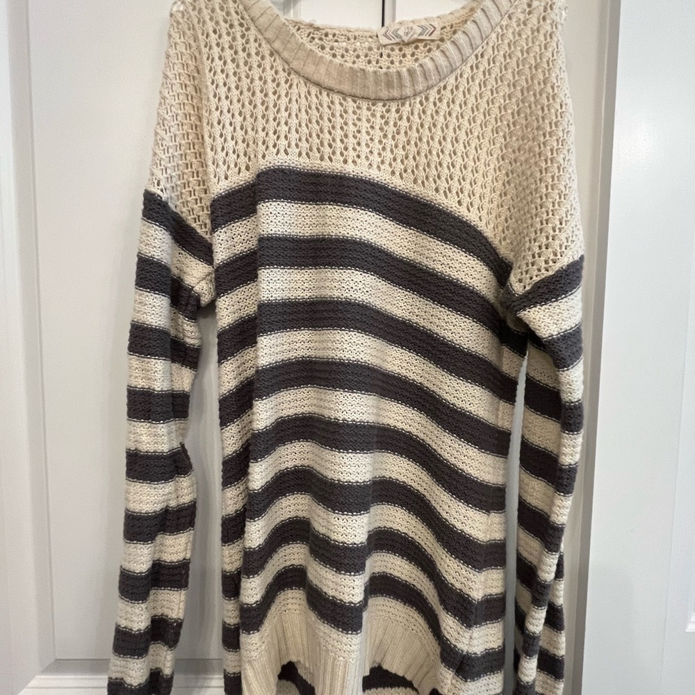 Pink Rose Striped Knit Sweater Size Medium